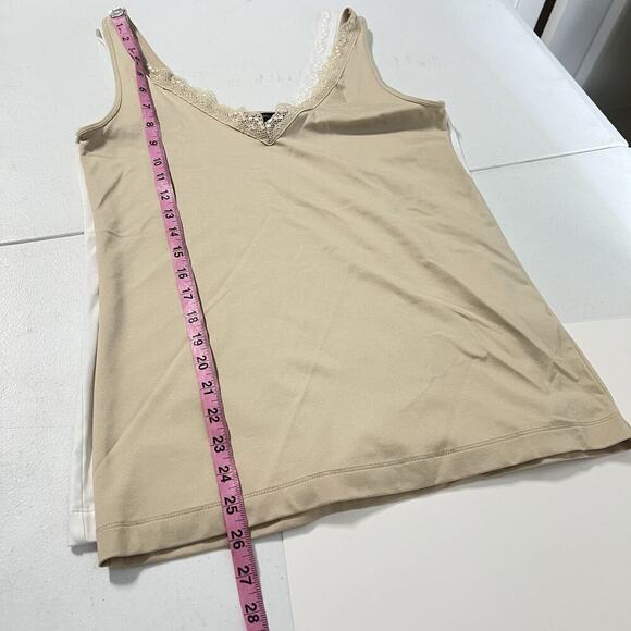 BANANA REPUBLIC Lace Trim Cami Tank Lot Of 2 Adjustable L Y2K 90’s White Beige - Picture 9 of 10